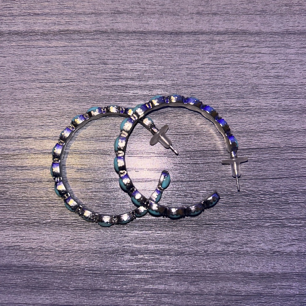 Silver and turquoise hoop earrings